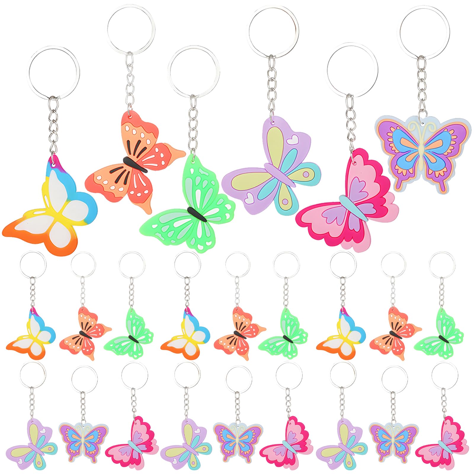 Acuiwer 24 PCS Butterfly Keyrings Bag Fillers Supplies Colorful Spring Summer Keychains for Birthday Baby Shower Party (Butterfly-24P)
