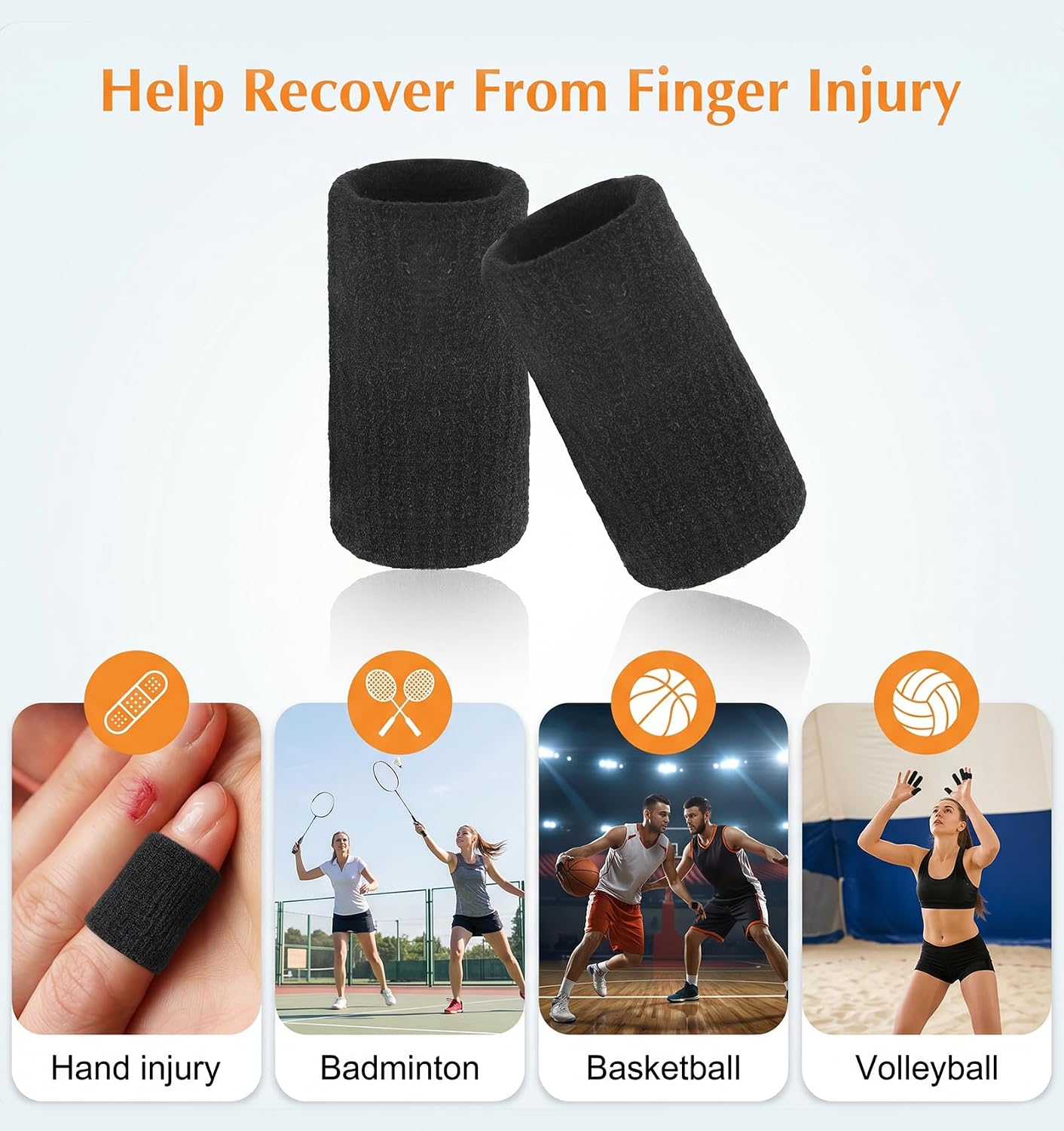 20 Pack Finger Compression Sleeve, Elastic Finger Sleeves Protectors for Basketball Sport, Swelling, Relieve Joint Pain Black