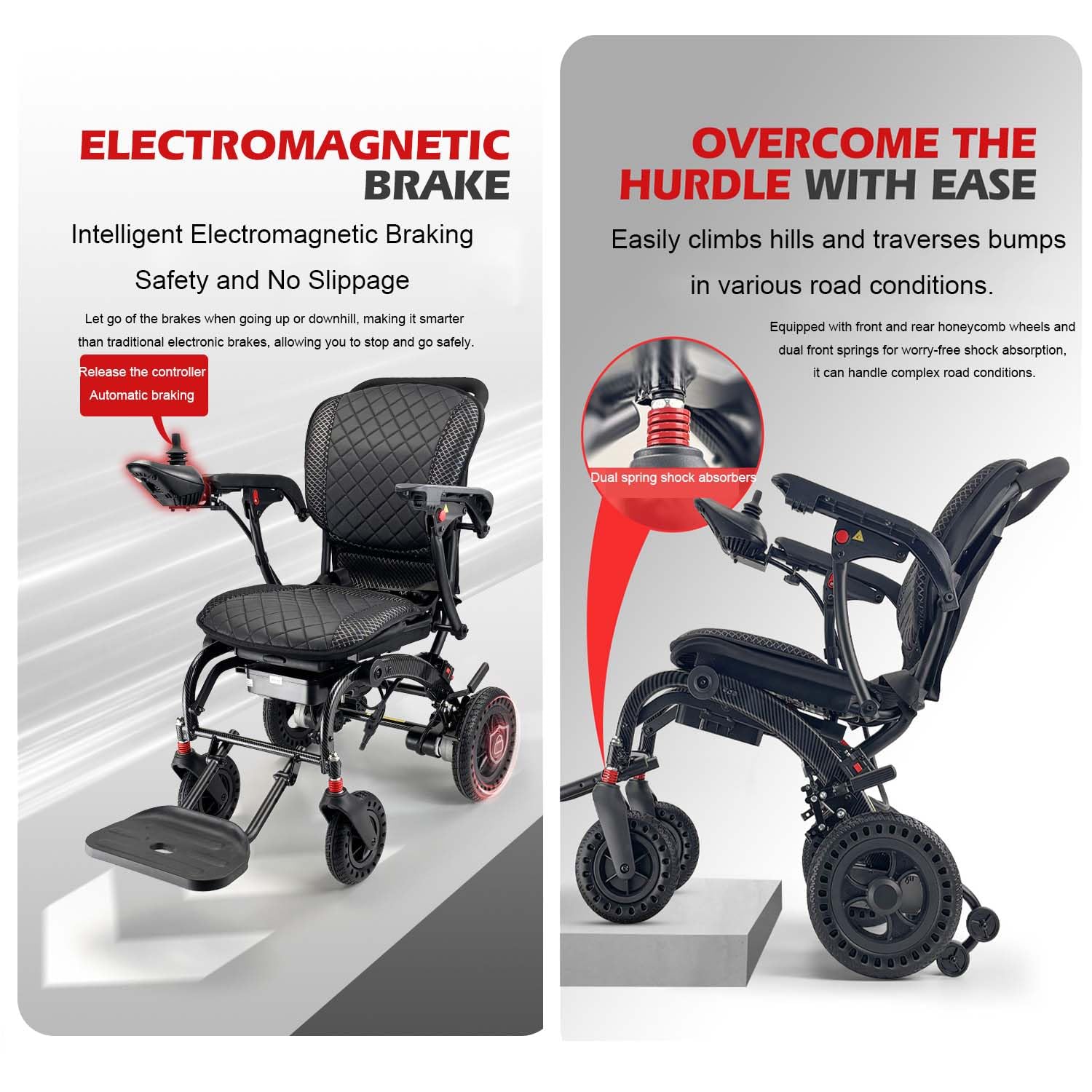 Sillas de ruedas eléctricas plegables y livianas para adultos, silla de ruedas motorizada de 220 lbs, silla de ruedas eléctrica portátil con asiento ergonómico,Lamp