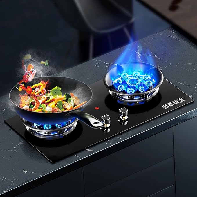 Estufa de Gas 2 Puestos, 5.2KW, Vidrio Templado Negro, con Protección de Apagado miniatura 2