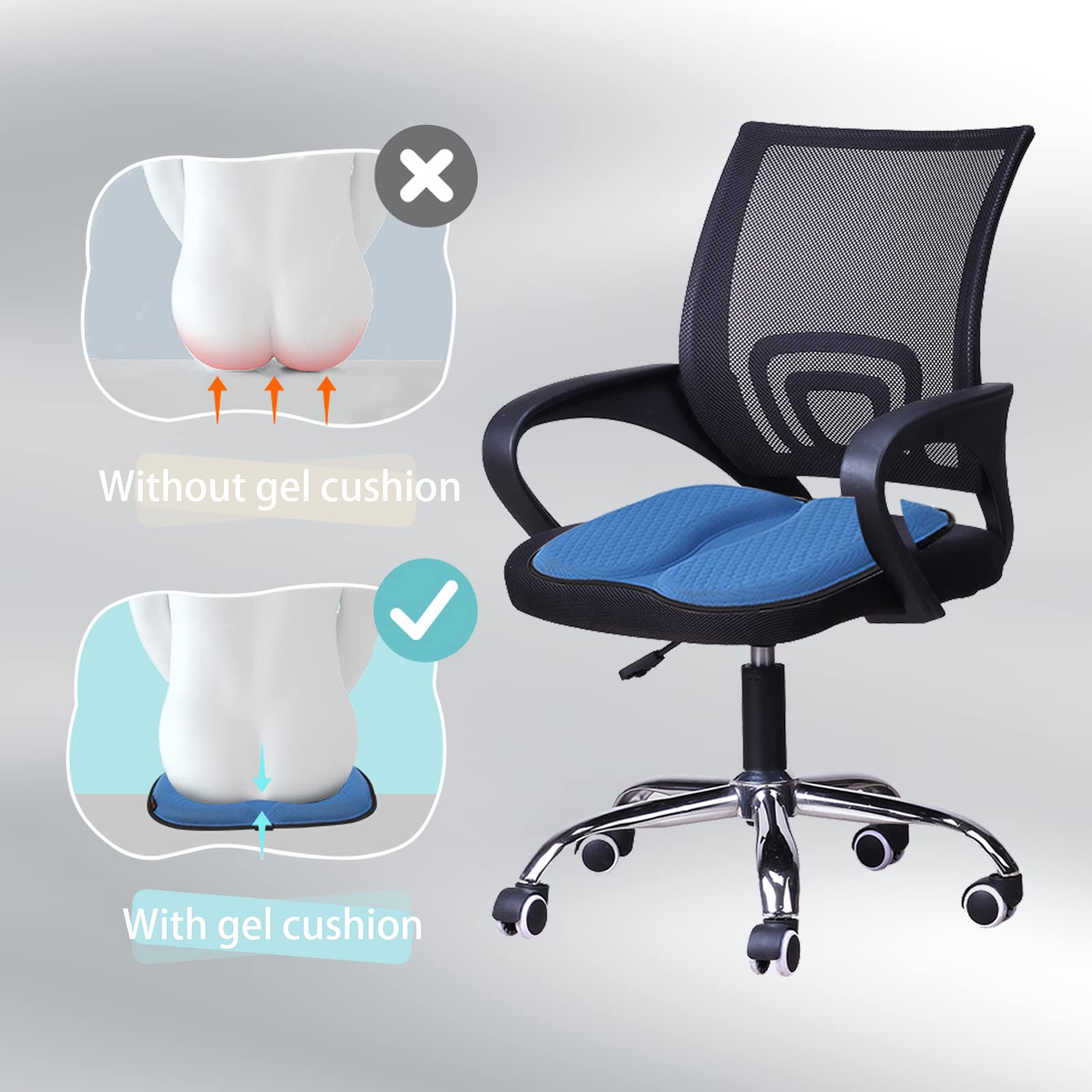 Cuscino ortopedico in gel a nido d'ape, per alleviare il dolore alla sciatica, antiscivolo, per auto/ufficio/sedia a rotelle, con comfort rinfrescante (blu)