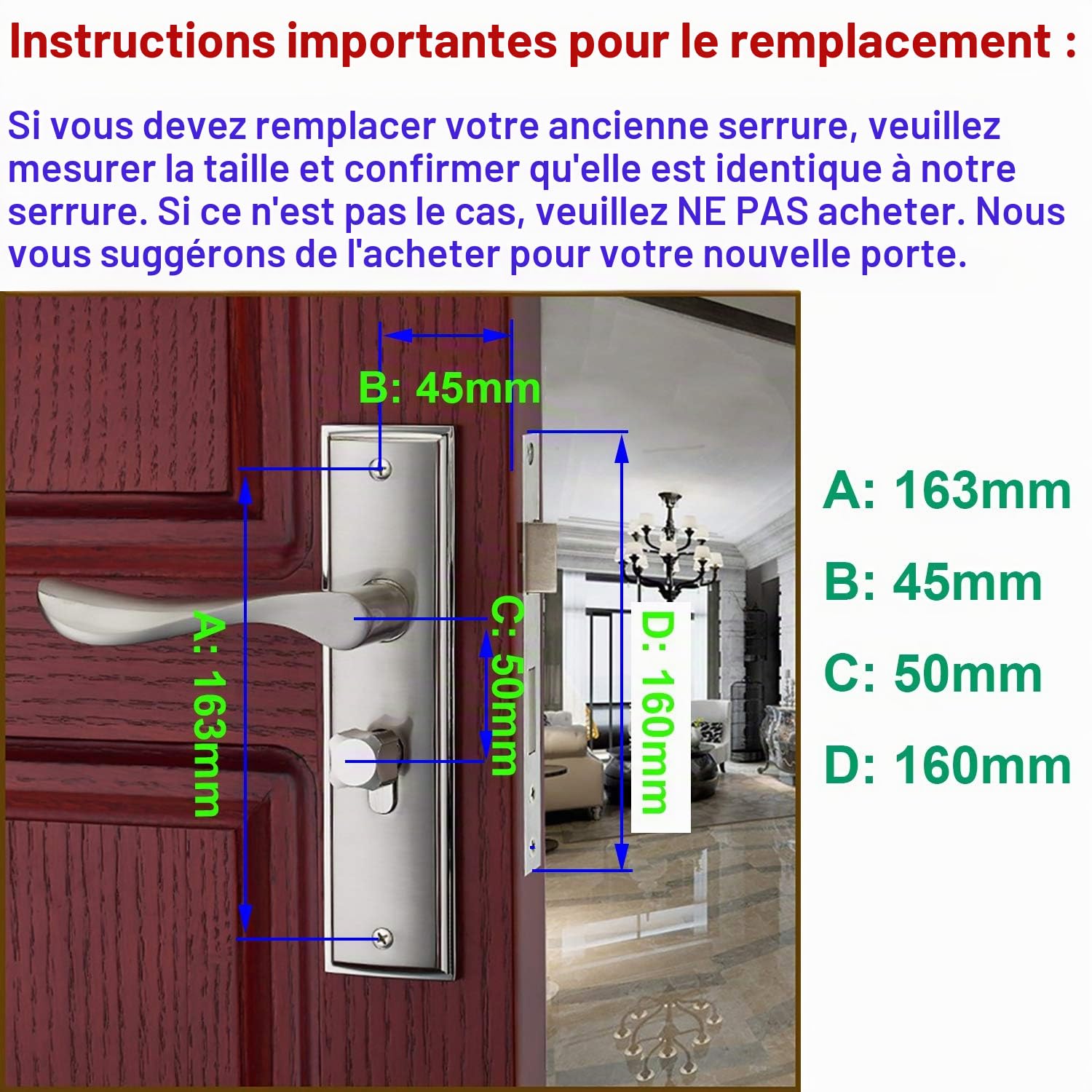 Qrity Poignée de porte à levier (noir), serrure à levier Euro, serrure à 2 leviers, cylindre, 3 clés en cuivre, alliage de zinc