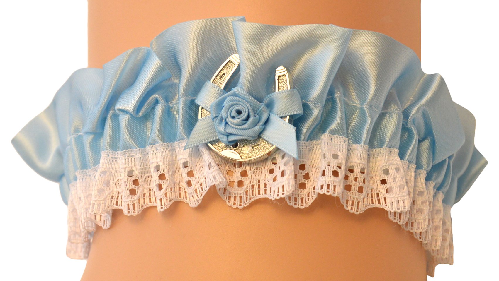 Nortexx Blue Large And White Lace Garter With Lucky Horseshoe/Bow,