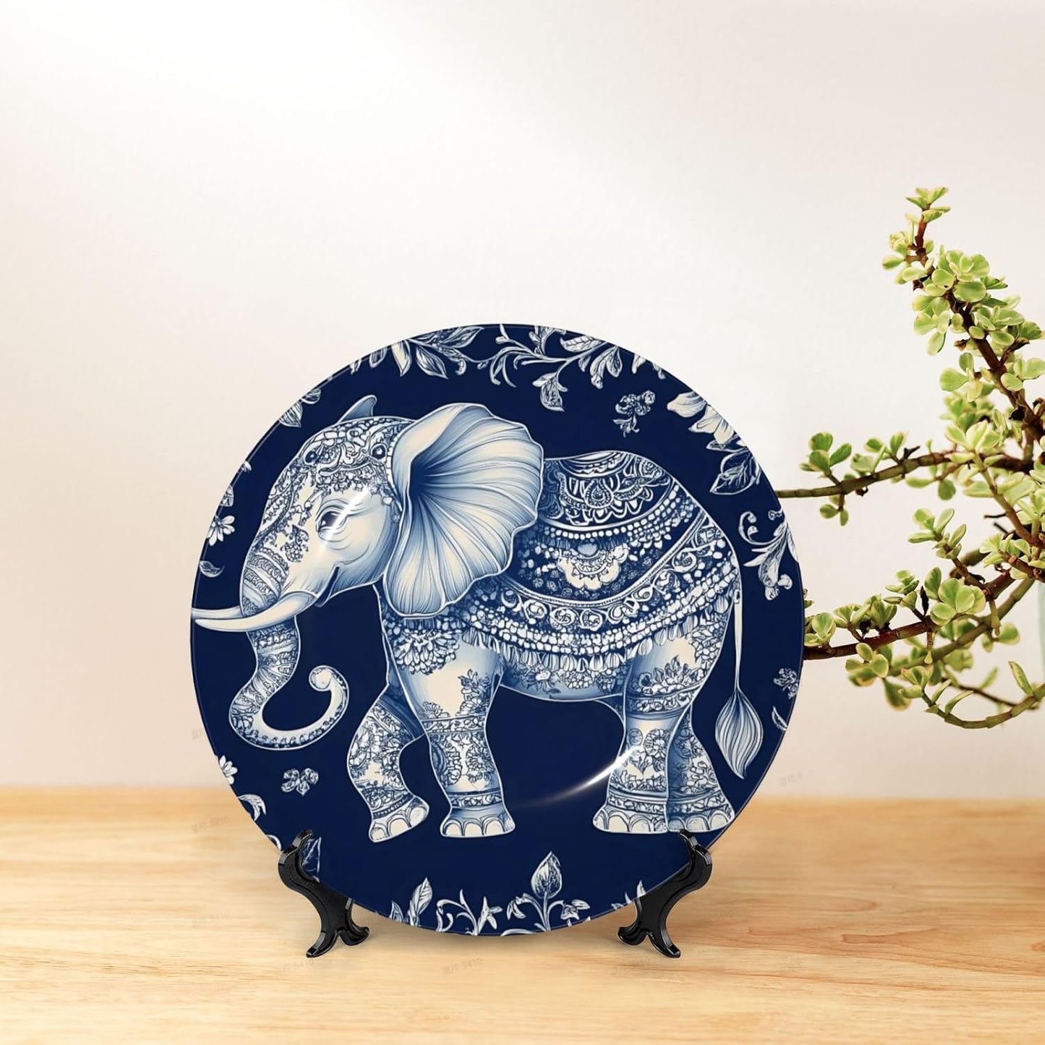 Colorful Paisley Elephant Style Ceramic Plate Display Home Display With Stand Wall Hanging Plate For Home Decor 10 Inch