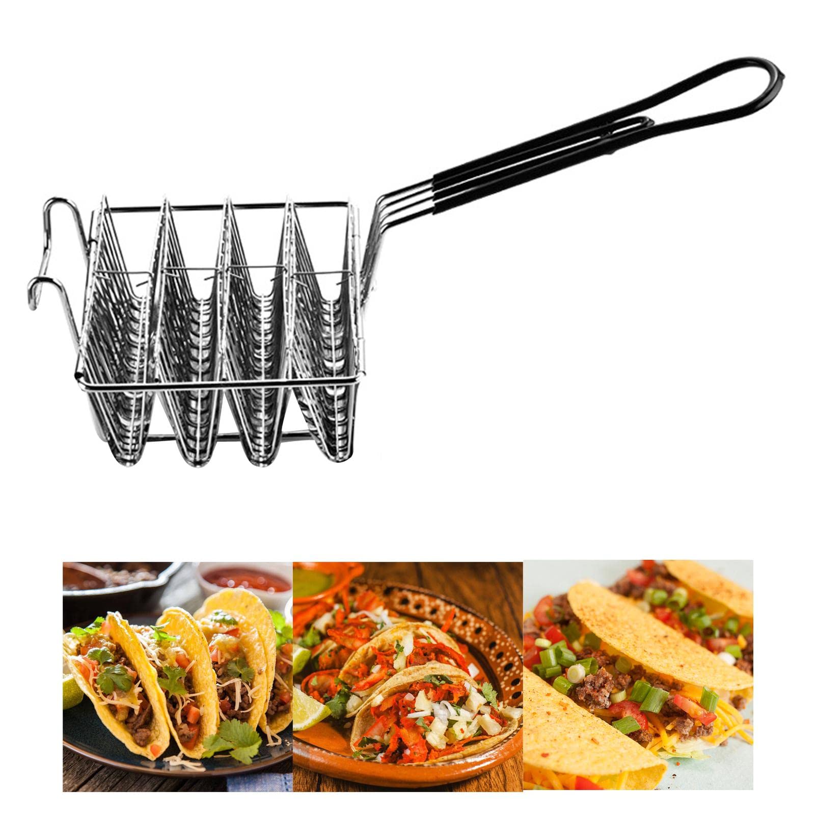 Qianly Frittura Taco Friggitrice Colino Scolapasta Porta Gusci Struttura Robusta Evita Adesione Facile da Pulire Adatto a Ristorazione