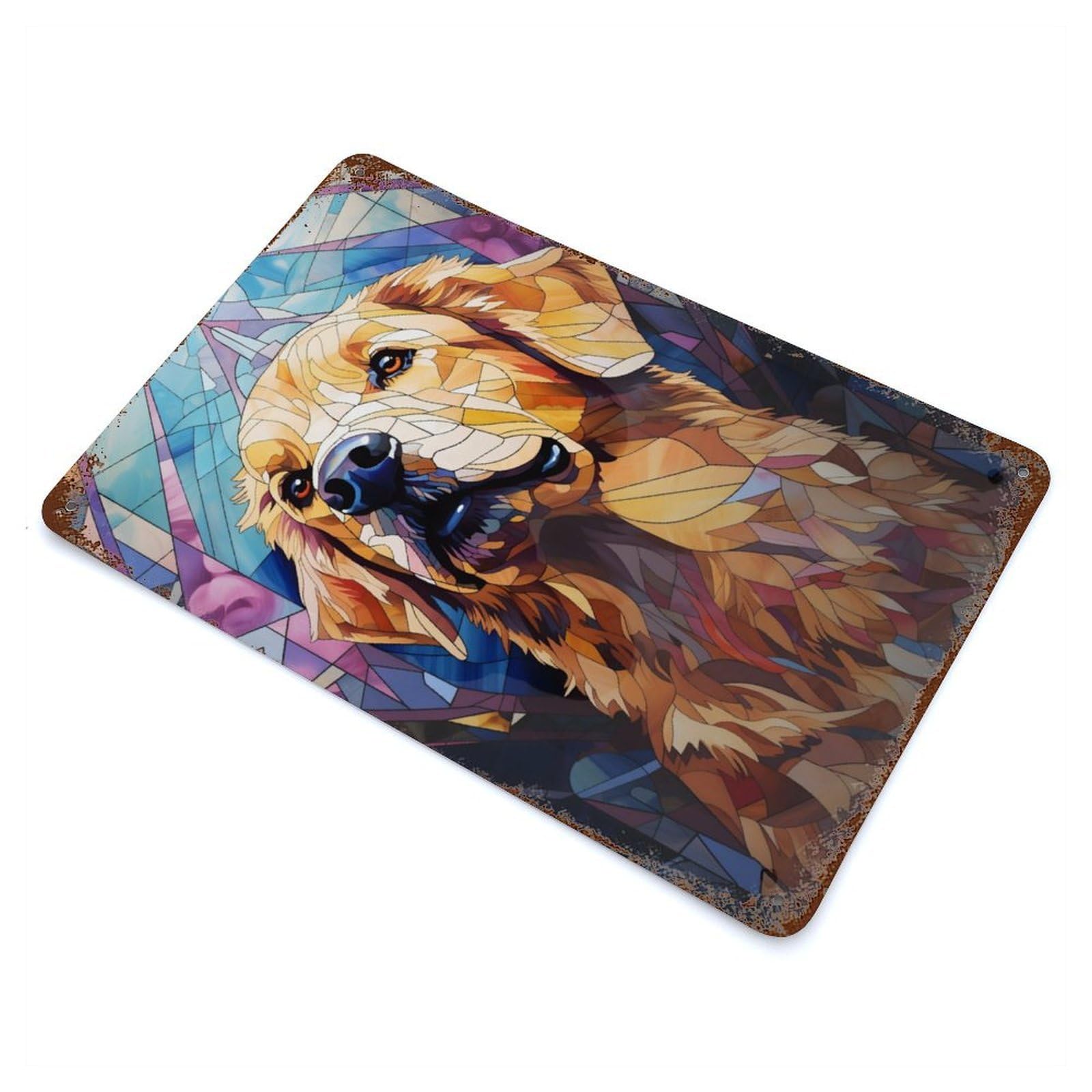 Rusty Metal Tin Sign Golden Retriever Stained 11.8"x7.9", Industrial Home Decor for Patio, Garden Room And Bar Decor