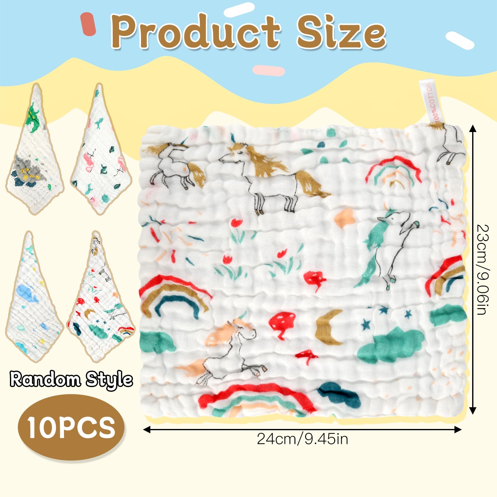 Kigift 10 Pack Muslin Cloths for Baby 23 x 24cm Burp Cloths for Baby Reusable Muslin Squares Baby Essentials - Image 3