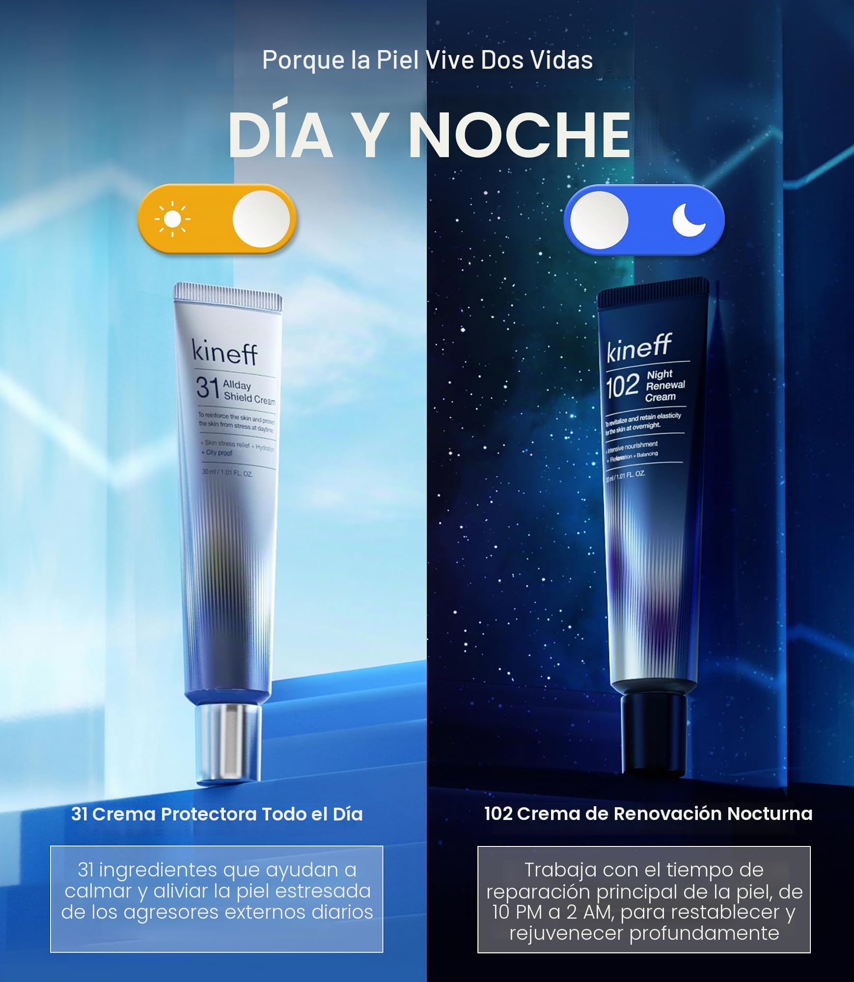 Crema Dermacycle para todo el día y la noche para el rostro, 31 Crema de Escudo Todo el Día y 102 Crema de Renovación Nocturna, Centella Asiática y Niacinamida, Cuidado de la piel coreana (Nuevo