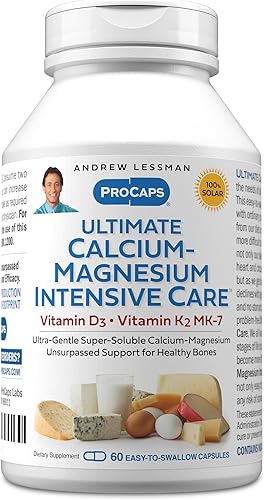 ANDREW LESSMAN Cálcio-Magnesio Cuidado Intensivo Ultimate con Vitamina D3 y K2 MK7-120 mcg – 60 Cápsulas – Esenciales para la Salud de Huesos y