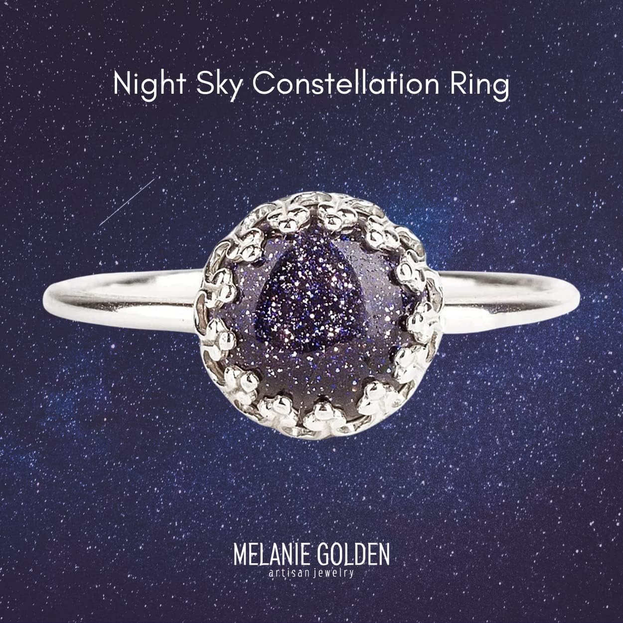 Night Sky Constellation Ring in Sterling Silver with Blue Goldstone Gemstone | Star Galaxy Space Jewelry for Women and Girls | Comfort Fit USA Sizes 4-12 (12)