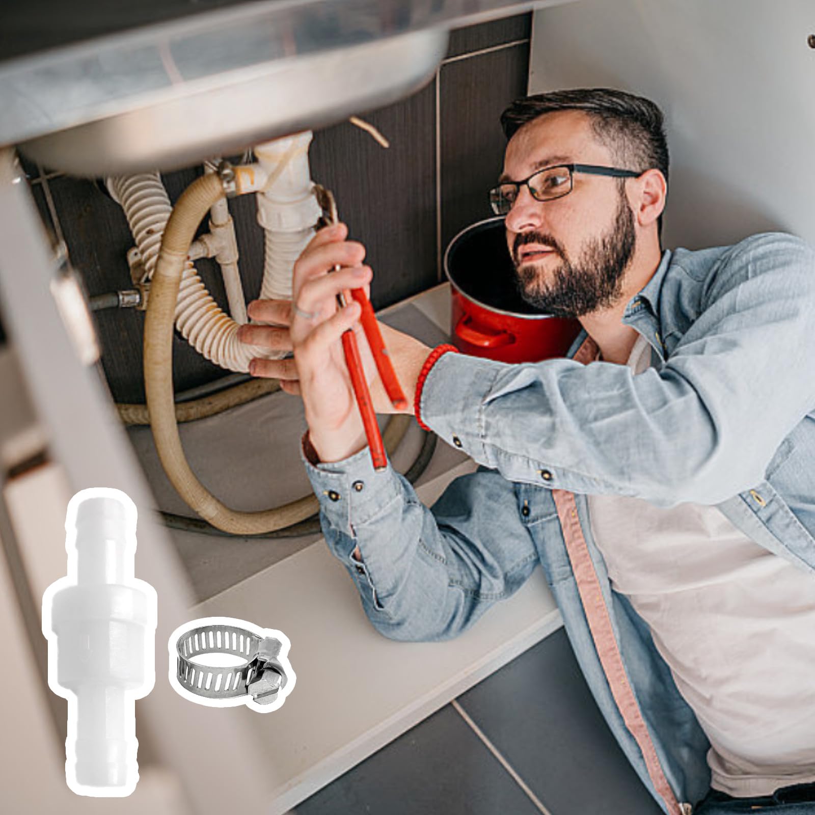 10 Mm Rückschlagventil Aus PP-Kunststoff – Mit 2 Klemmbändern, Für Wasser, Luft, Waschmaschinen & Trockner
