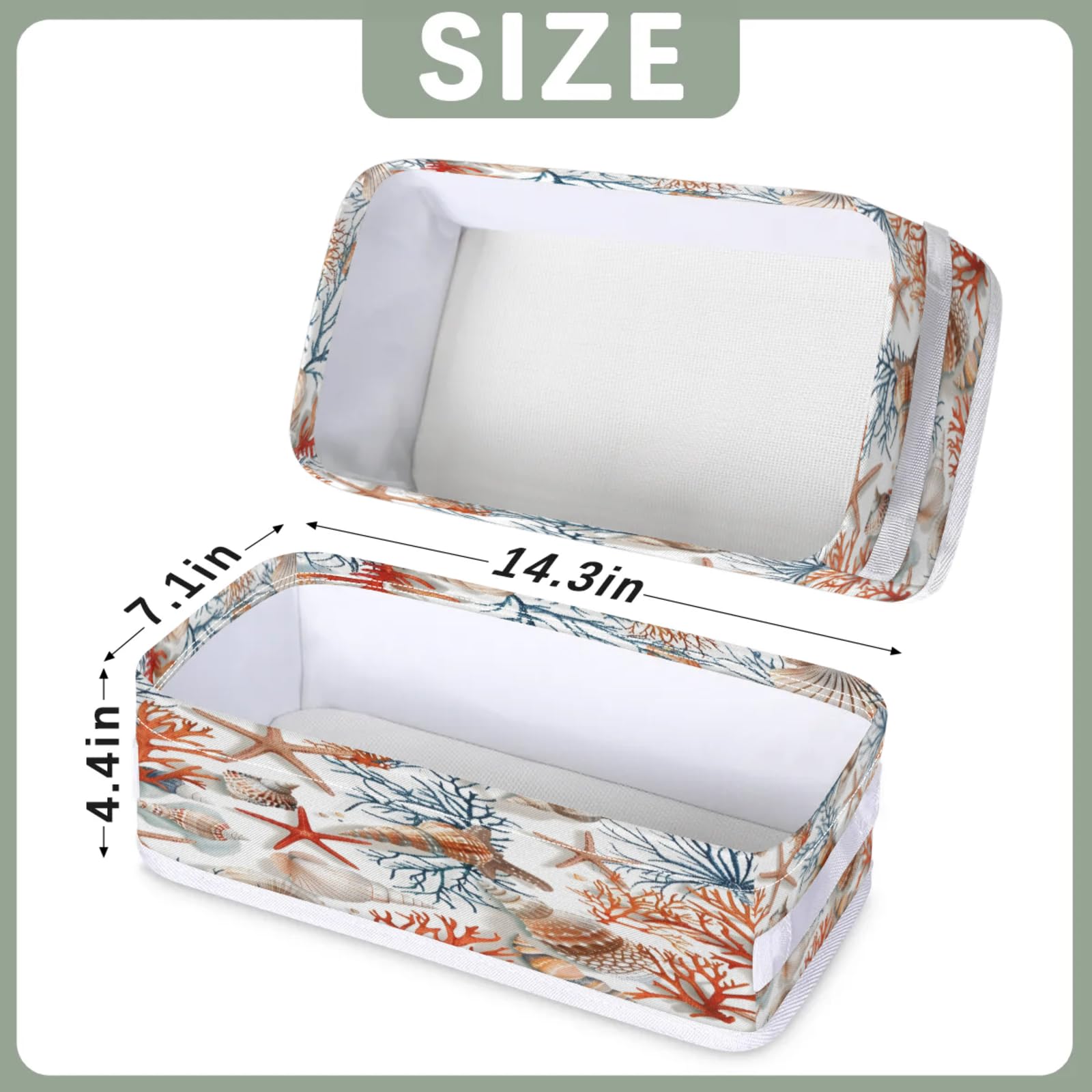 Tablerazzi Toilet Tank Topper Paper Basket with Handle, Spring Summer Seashell Bathroom Storage Basket for Organizing, Tropical Ocean Beach Small Fabric Storage Bins for Bathroom Decor