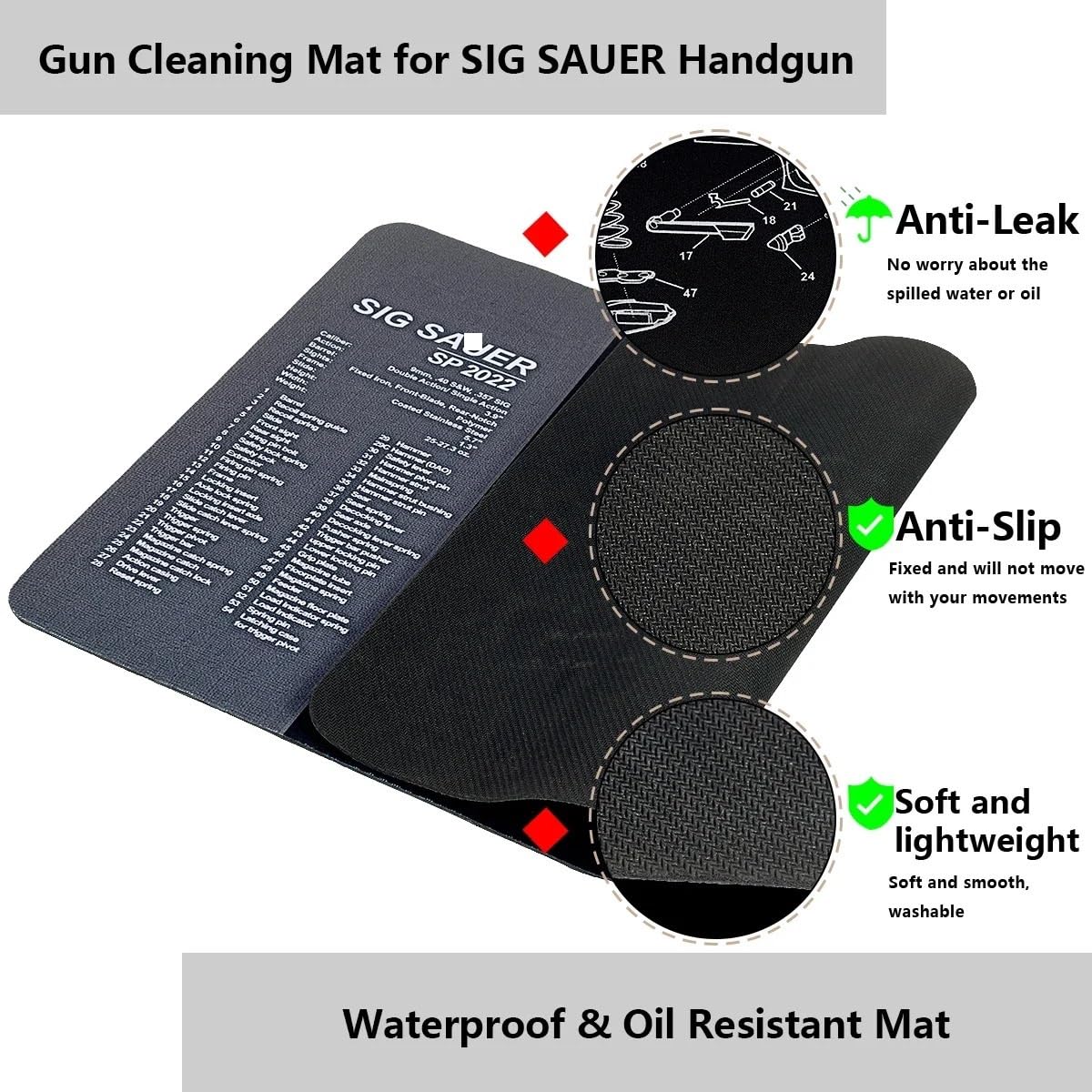 Jungle Leopard Diagramme des pièces du Tapis de Souris en Caoutchouc for Le Nettoyage des Armes à feu AR15 AK47 GL0CK SIG 1911