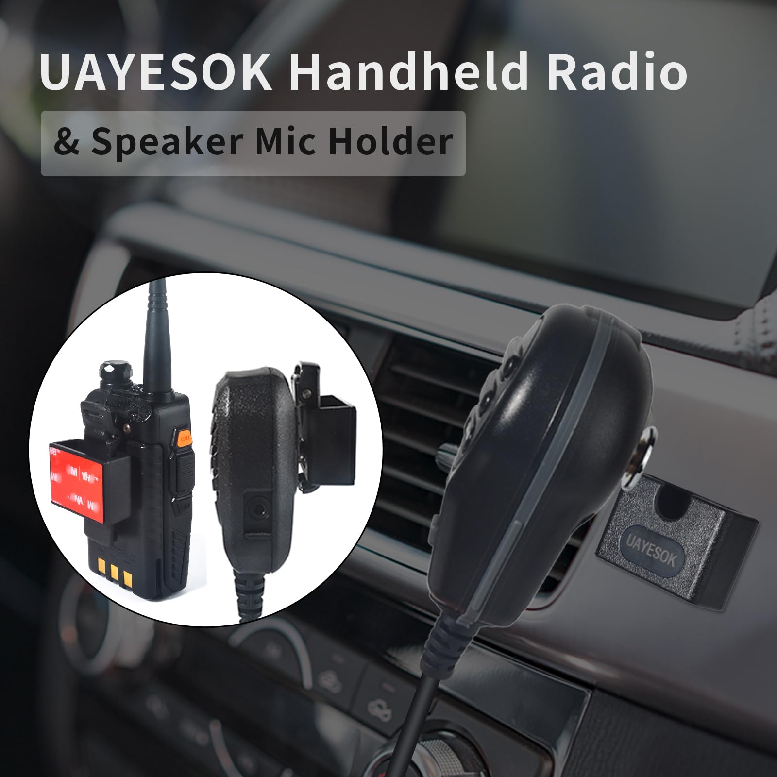 UAYESOK Supporto radio auto, supporto per microfono radio CB con pellicola adesiva 3M, universale, per Motorola Baofeng Kenwood Yaesu Midland Quansheng (nero, 2)