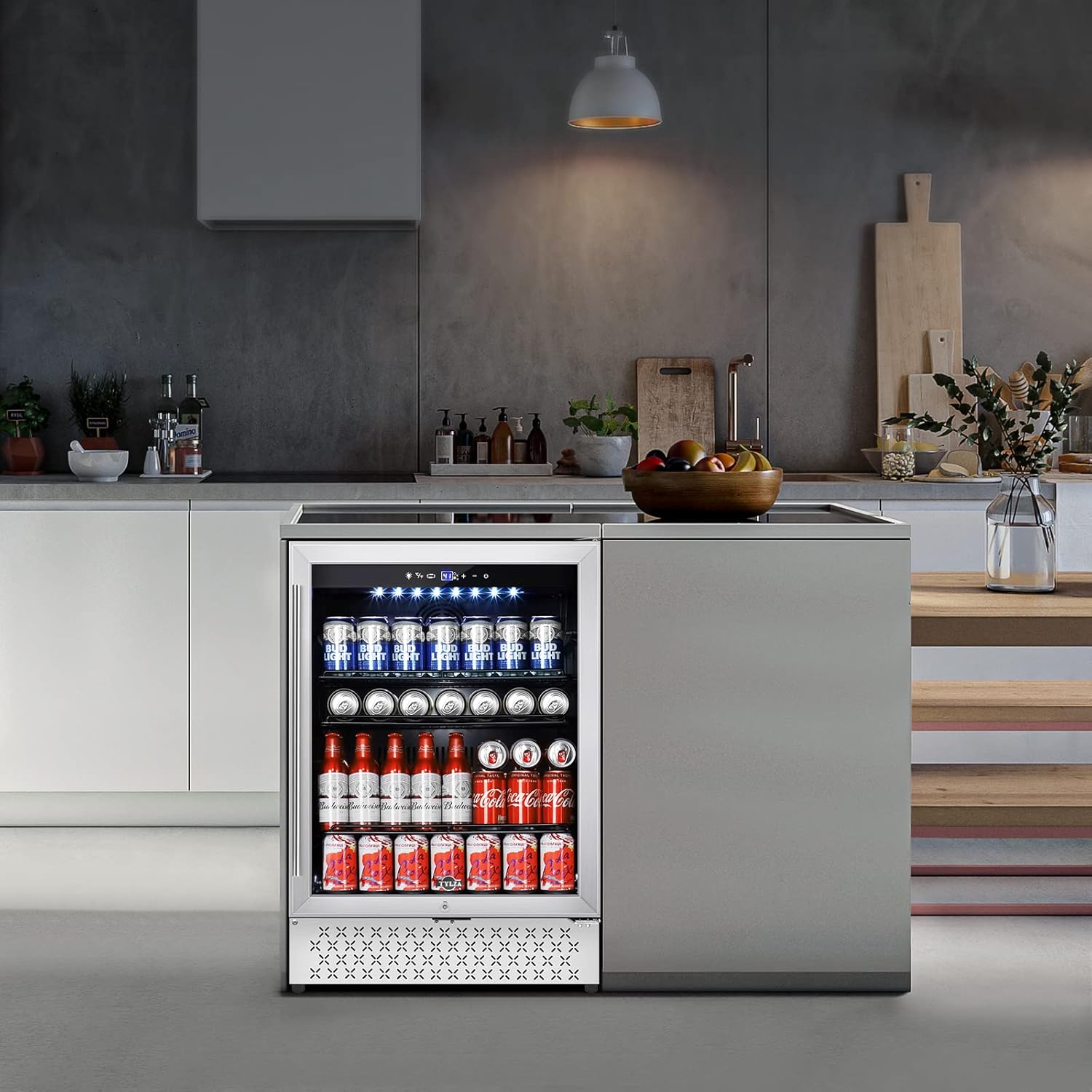 Tylza 24 Inch Beverage Refrigerator, 190 Can Capacity, Glass Door, Advanced Cooling Tech, Ideal for Beer, Soda, or Wine, Quiet Operation