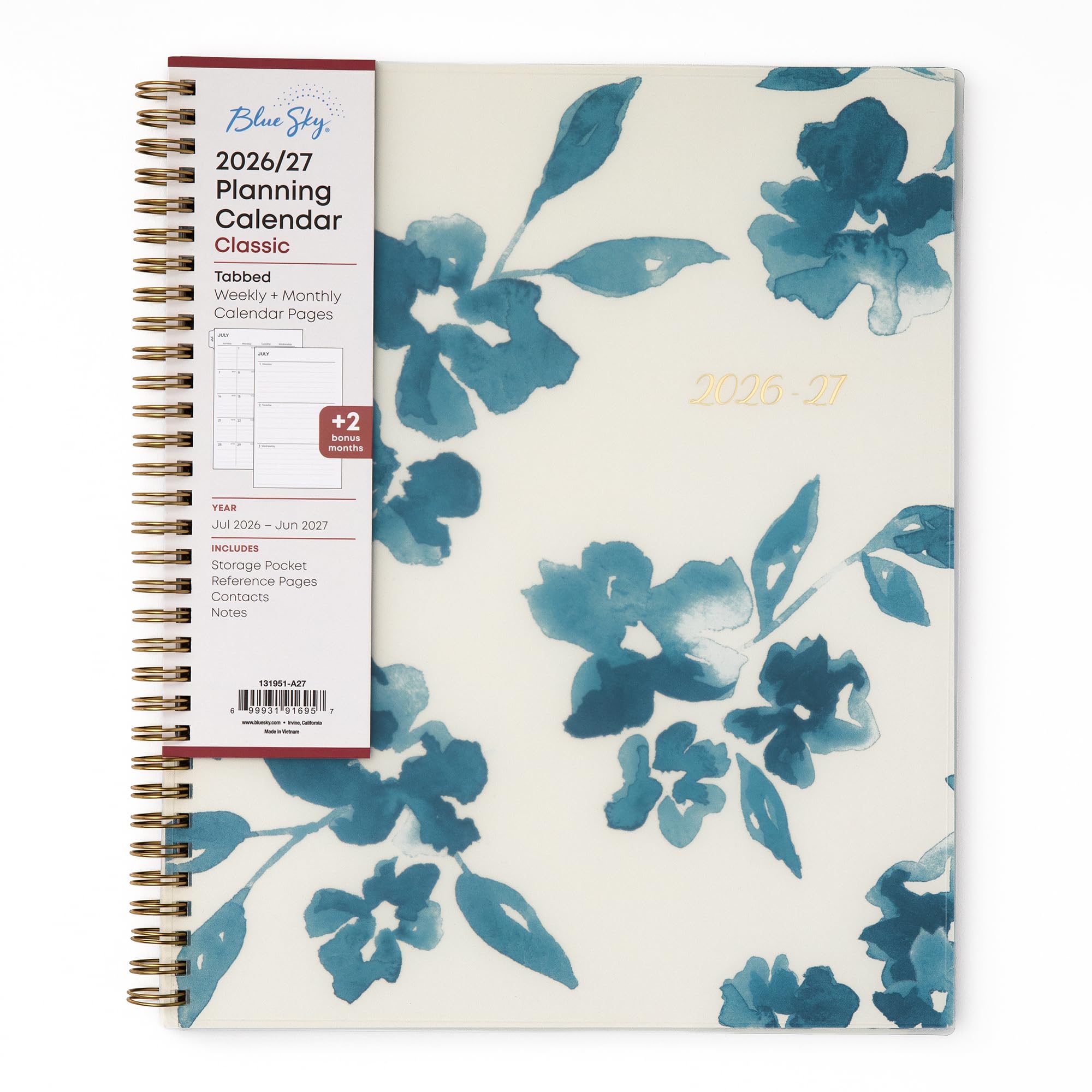 Blue Sky 2026-2027 Weekly & Monthly Academic Planner, 8.5"x11", Bakah Blue