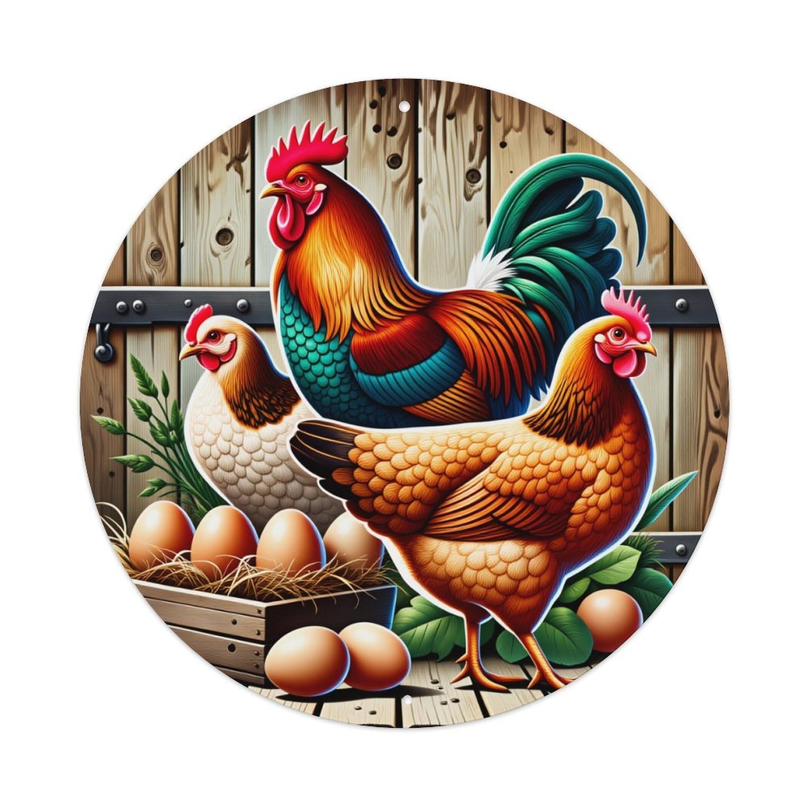 Chicken Rooster Eggs Barn Wood Metal Tin Sign Vintage Garden Bedroom Cafe Bar Man Cave Home Wall Decor Metal Poster 8x8 inches