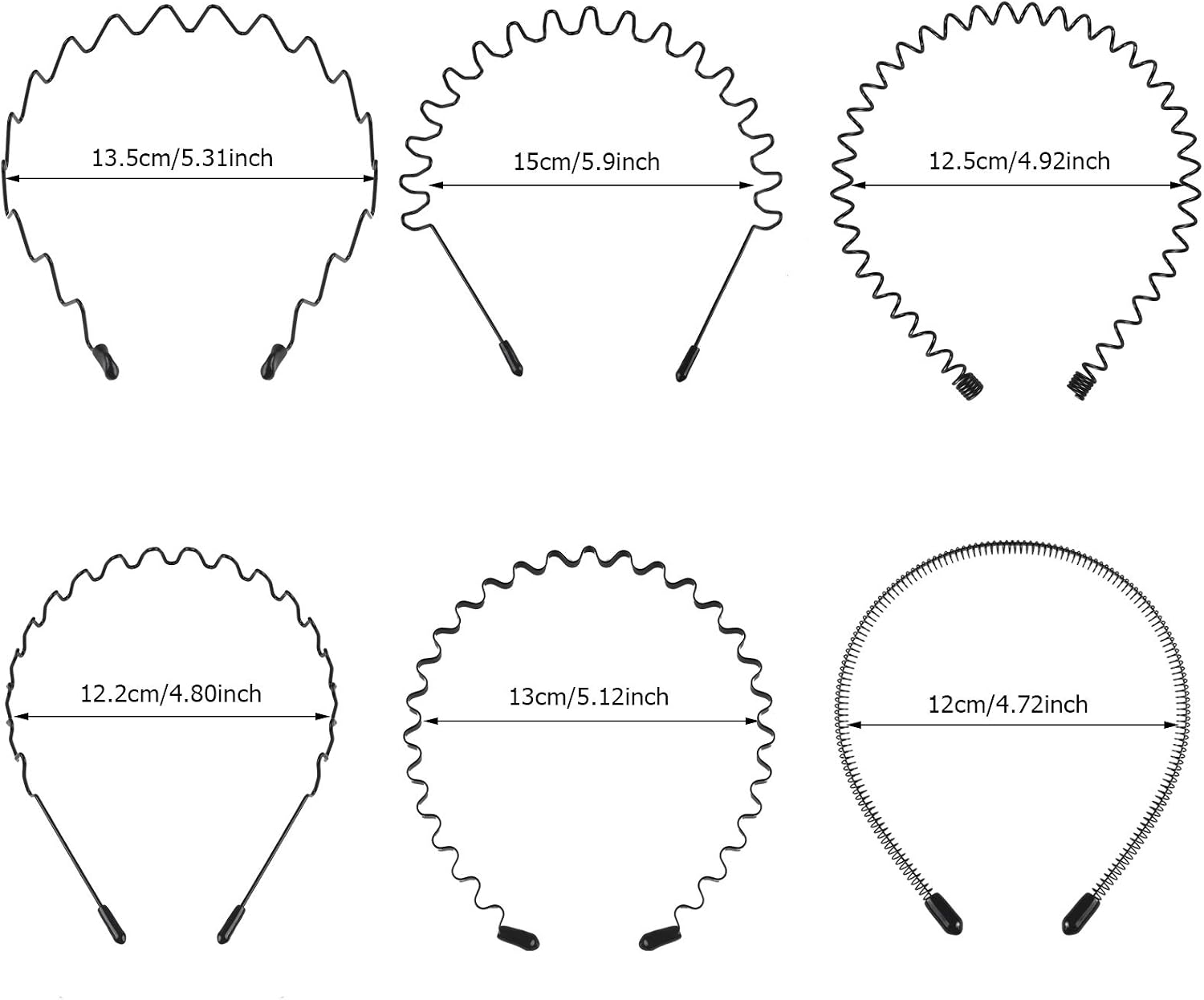 6PCS Metal Hair Bands, Spring Wavy Hair Hoop Unisex Black Wavy Headband Slicked Back Headband Non Slip Sports Hairband for Women Men - Image 3