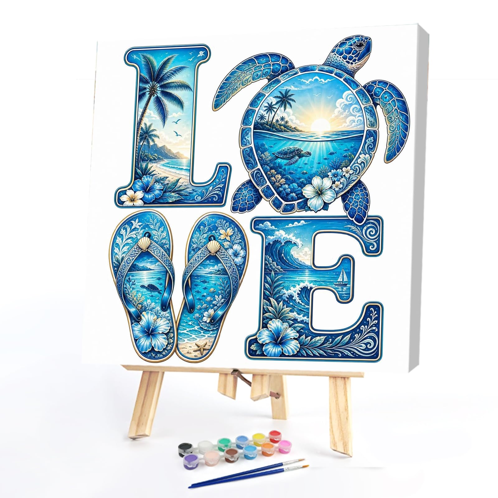 POETRYDRAW Ocean Love Letters Paint by Numbers Kit - 13.78x13.78inch Canvas with Frame for Beginners, Adults - Wall Decor & Gift (Oil Painting on Canvas)