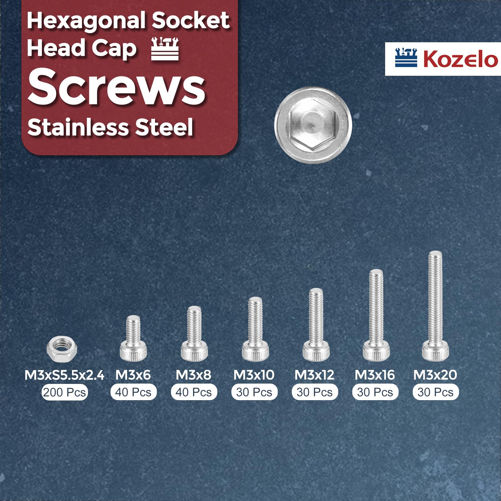 Kozelo 400pcs M3 Socket Head Cap Screws Bolts Nuts Assortment Kit - Image 2