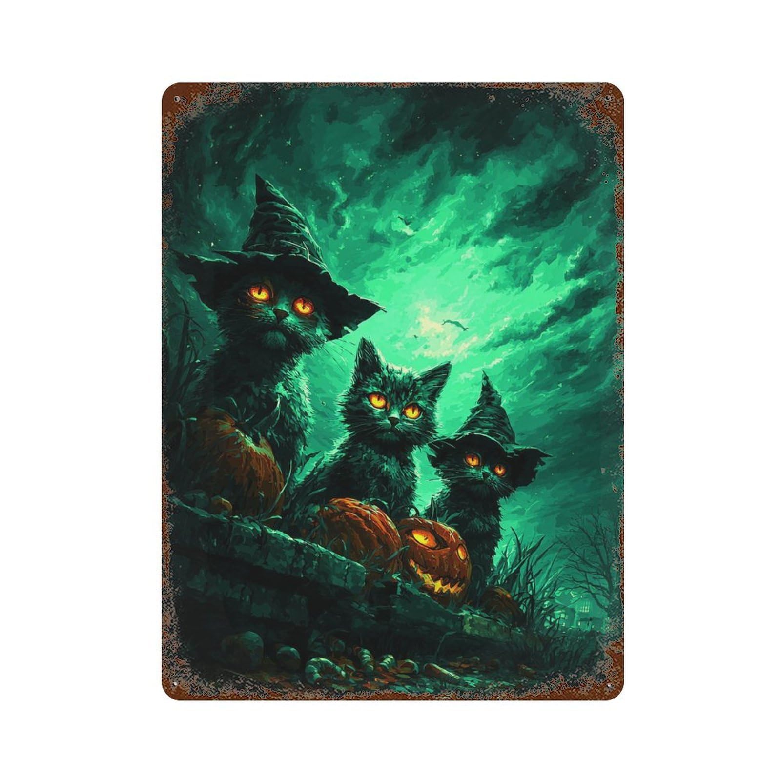 Halloween Cats with Pumpkins-3 Retro Metal Sign 15.7"x11.8", Farmhouse Wall Decor for Garage, Pub Or Kitchen