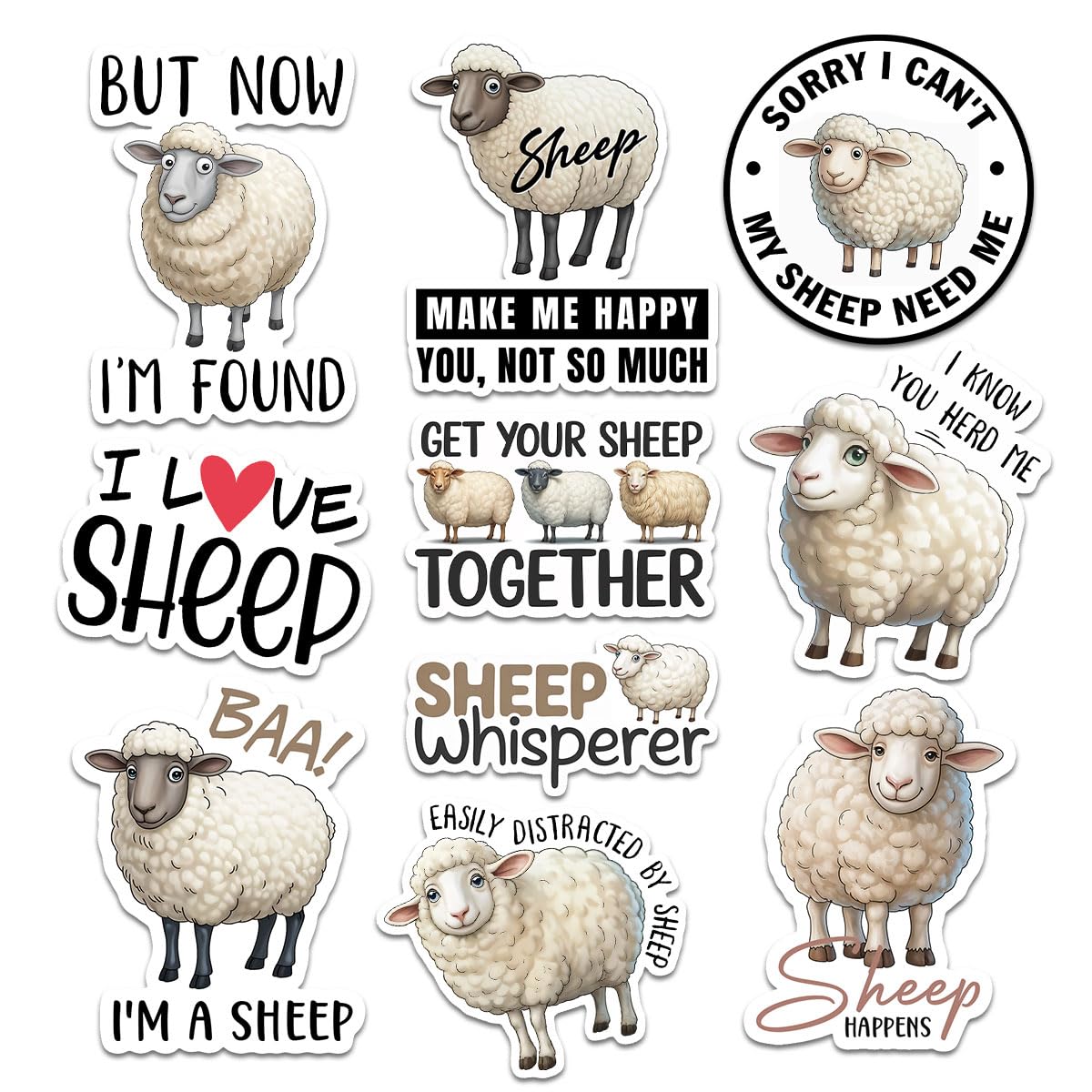 Photo 1 of (10pcs-3in) Funny Sheep Stickers – Gift for Parents, Friends, Siblings, Teammates, Students, Teachers, Farm Enthusiasts – Ideal for Laptops, Water Bottles, Tumblers, Journals, Scrapbooking SP