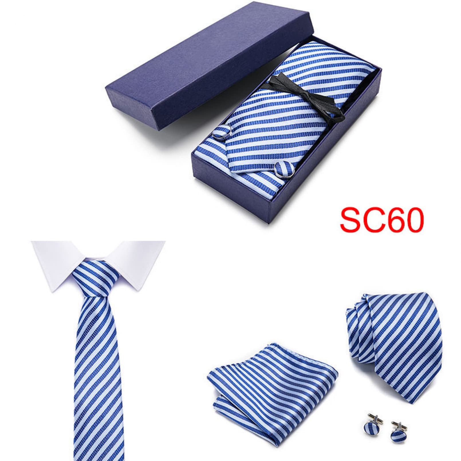 BAJIE Herren Krawatte Blau Polka Dot Seidenkrawatte 7,5 cm Herren Krawatte Set Grau Blau Rosa Rot Floral Herren Krawatte Hochzeitskrawatte Einstecktuch Manschettenknöpfe
