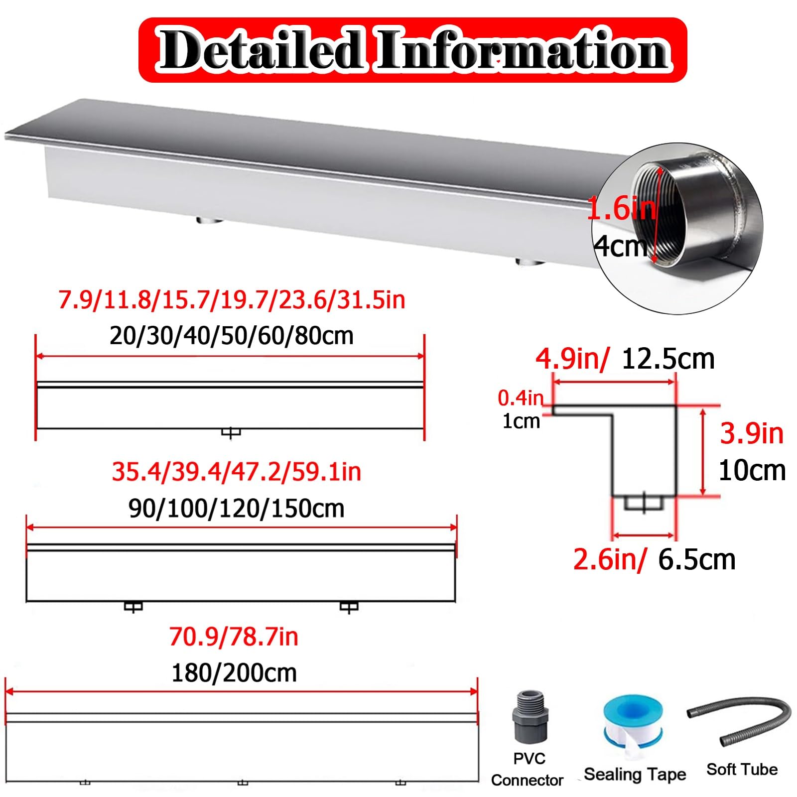 Cascata in acciaio inox Spillway Kit96 "fontana da giardino per stagni koi, fontane e piscine, cascata all'aperto per paesaggi Ele