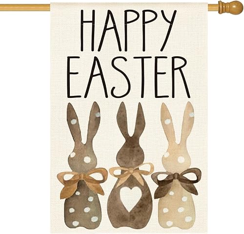 AVOIN colorlife Bandera de casa de conejo con diseño de lunares de Feliz Pascua, 28 x 40 pulgadas, doble cara exterior, corazón de amor, conejito