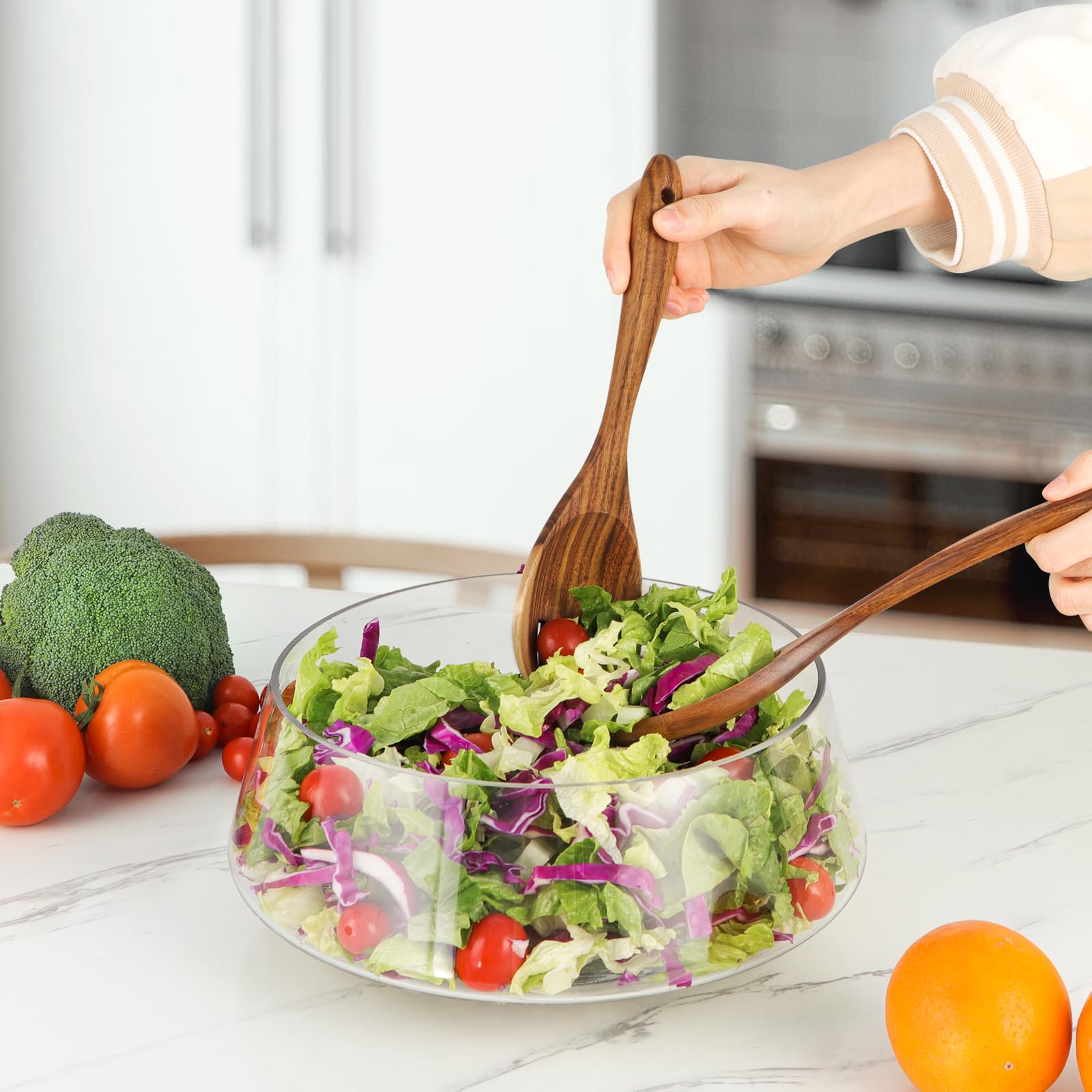 MOLIGOU Ensaladera de cristal, cuenco de ensalada con utensilios para servir, cuenco grande de 168 onzas para servir ensalada para fiestas