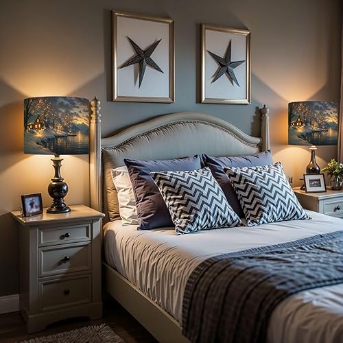 Miniatura 6 de Lamp Shade Snow Winter Quiet Blue Lakes Villages Snow covered Trees Log Cabin Drum Lamp Shades for Table Lamps Floor Lamps Pendant Light 8.9"x11"