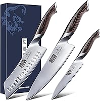 HOSHANHO 3-Piece Japanese High Carbon Steel Knife Set: Ultra-Sharp Chef, Santoku & Utility Knives with Pakkawood Handles