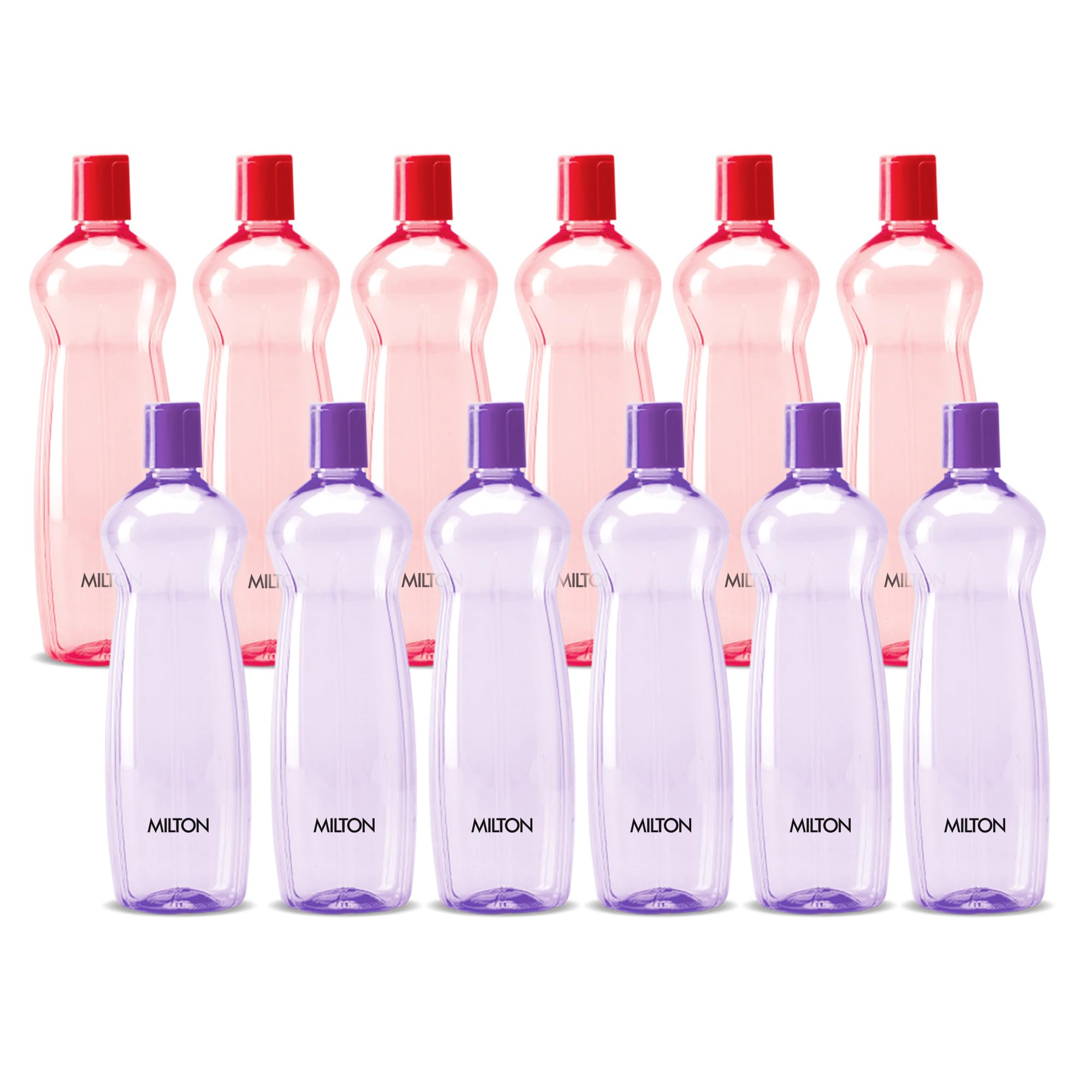 MILTON Pacific 1000 Pet Water Bottles, 1 Litre Each, Set of 12, Purple and Red | BPA Free | Leak Proof | Office Bottle | Gym Bottle | Home | Kitchen | Travel Bottle | Hiking | Treking | Reusable