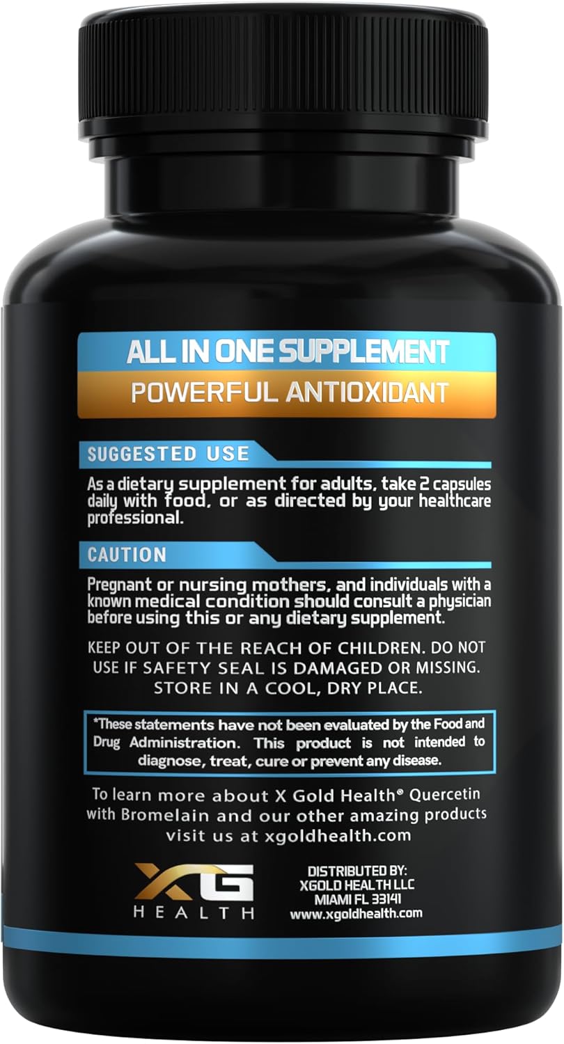 XGold Health Quercetin 95% with Bromelain,NAC, Zinc,Vitamin C, D3 & K2 – Immune Support & Antioxidant Supplement – Advanced Defense Blend - Image 3