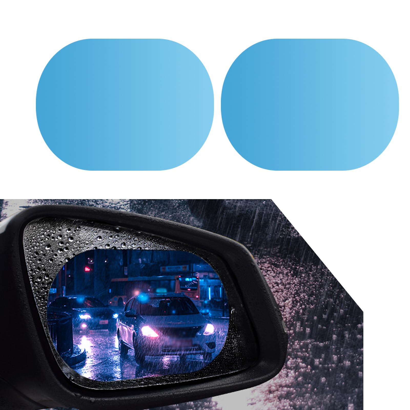2 PCS Car Rearview Mirror Rainproof Sticker, 3.93" x 5.7" PET Oval Lotus Leaf Water-repellent Effect Anti-fog Anti-glare Reversing Mirror Reflective Film, Fits Most Cars (Transparent)