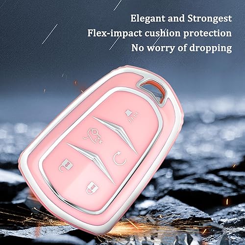 Miniatura 4 de OFFWEGO - Funda para llavero Cadillac, para Cadillac Escalade CTS SRX CT4 CT5 CT6 XTS XT4 XT5 XT6 ATSL SLS STS Funda para llavero inteligente (rosa