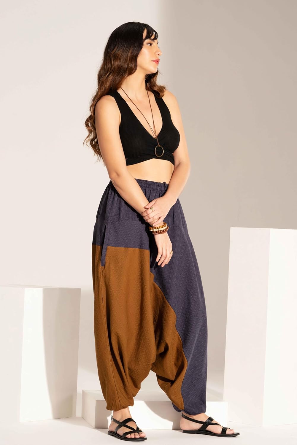 The Veshti Company Boho Wide Leg Yoga Pants Pyjama Parachute Pant with Pockets for Women Cotton Loose Flowy Lounge Harem Pant - Image 6