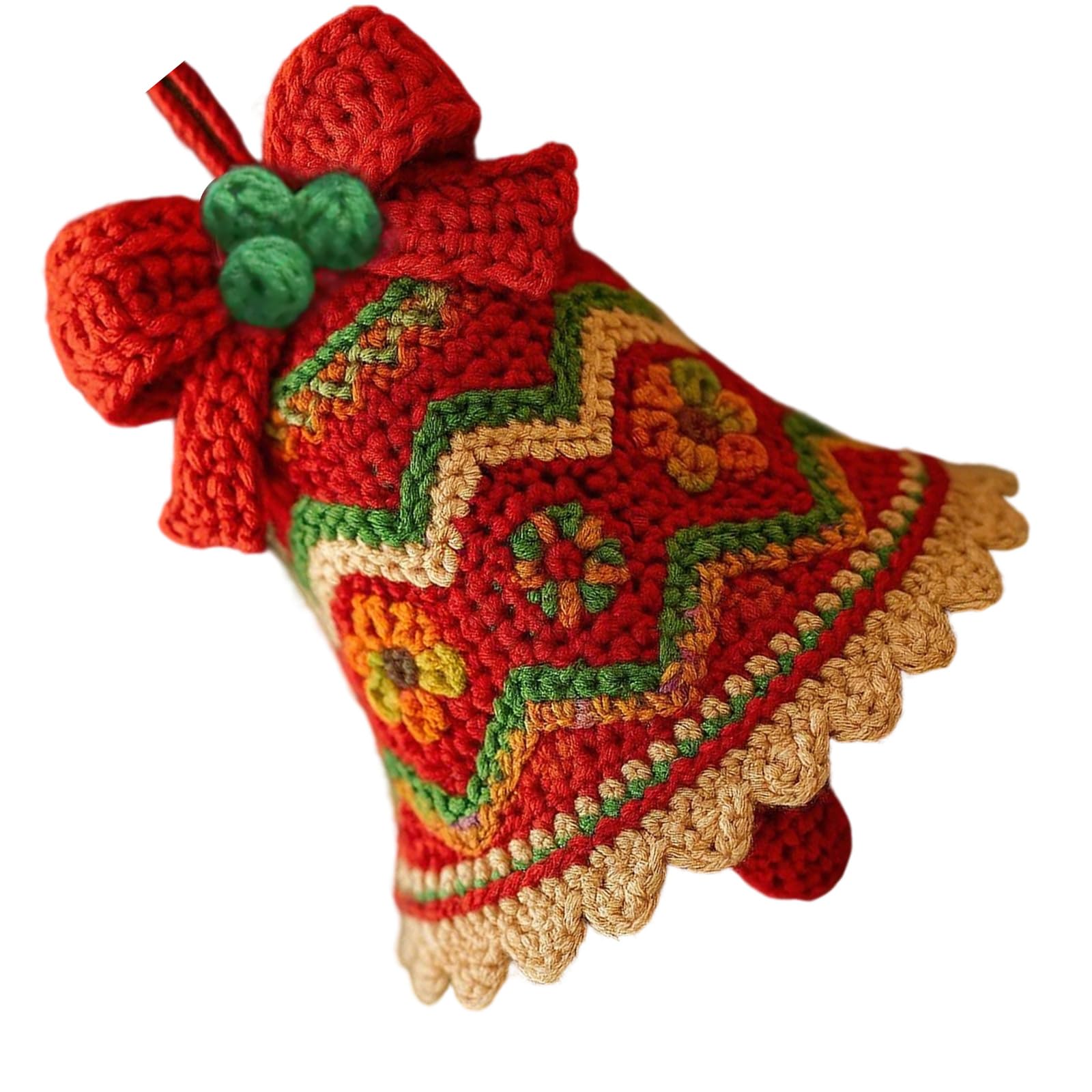 Crochet Christmas Bells Ornament Yarn Washable for Tree Car Door Soft Yarn Christmas Craft