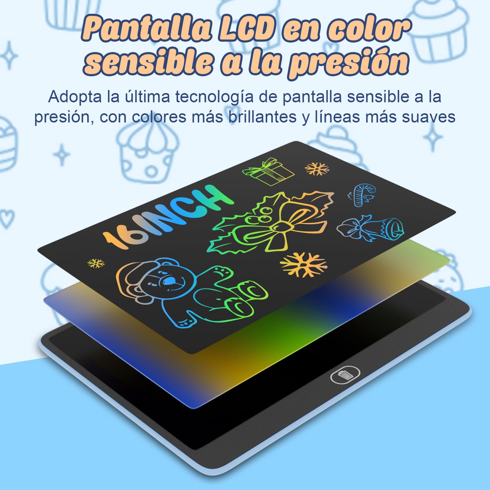 Electight 16 Pulgadas Tableta de Escritura LCD, Tableta de Graffiti para Niños 3-12 Años, Reutilizable, Juguete Educativo Azul