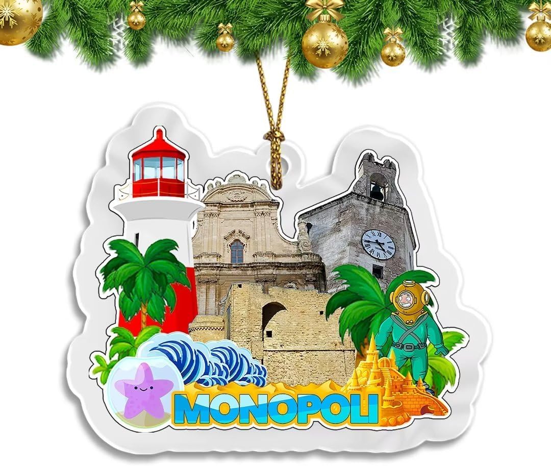 Monopoli Puglia Italy Christmas Ornament Transparent Acrylic Double Sided Tree Decoration Pendant Travel Souvenir Tourist Collection Personalized Car Backpack Accessories -2569