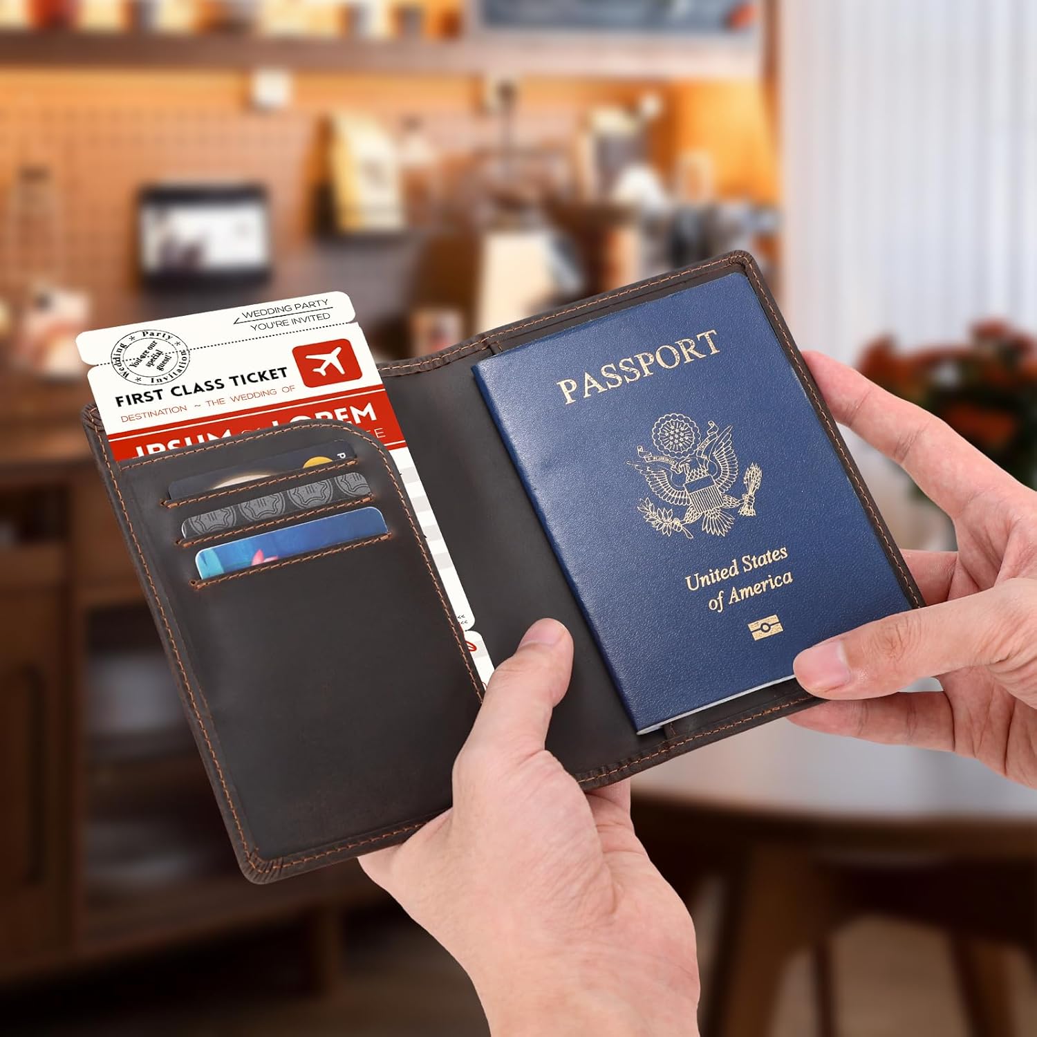 Polare Slim RFID Blocking Leather Passport Holder Travel Bifold Wallet For Men (Dark Brown with AirTag Holder) - Image 4