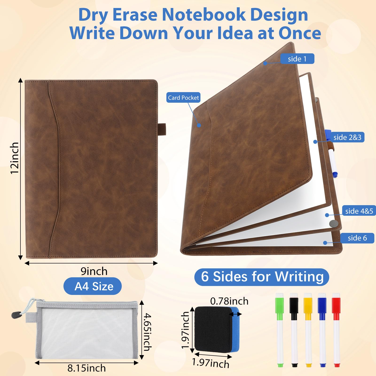 Feifeiya Tragbares Whiteboard-Notizbuch, 6 Seiten, trocken abwischbar, 30,5 x 22,9 cm, faltbares Reise-Whiteboard, Anti-Ghosting-Oberfläche, wiederverwendbarer, löschbarer Whiteboard-Notizblock für
