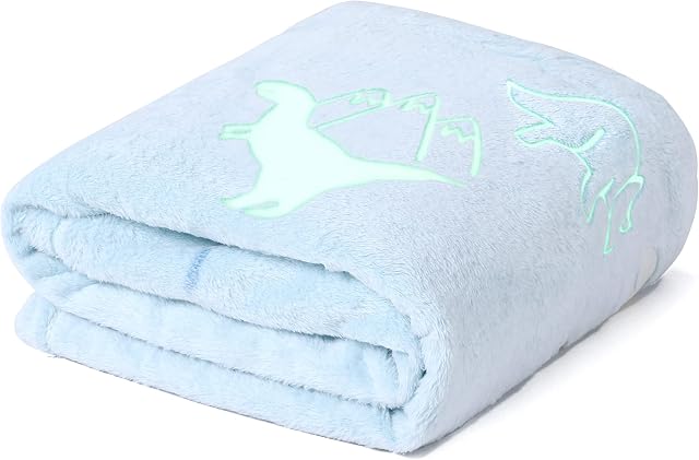 Winthome Glow in The Dark Blanket, Soft Flannel Fleece Blanket, All Season Throw Blanket for Kids (Blue, 120x150cm)