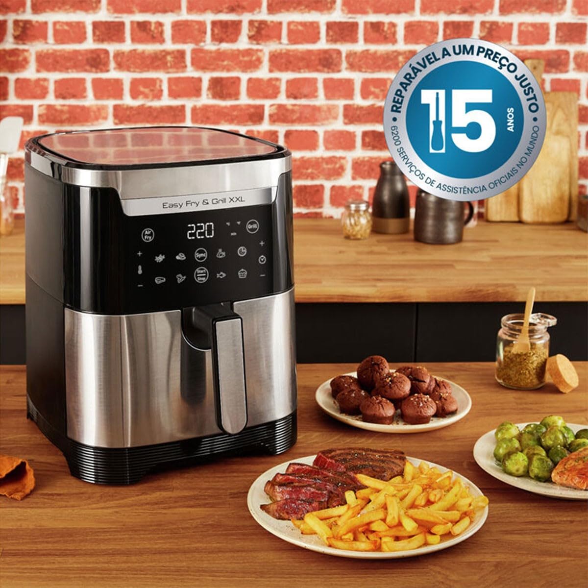 Moulinex EZ801D15 Easy Fry & Grill Friteuse à air et grill 2 en 1, capacité XXL, séparateur pour double cuisson, brunissage impeccable, résultats croustillants, cuisson saine, 8 programmes, 6,5 l