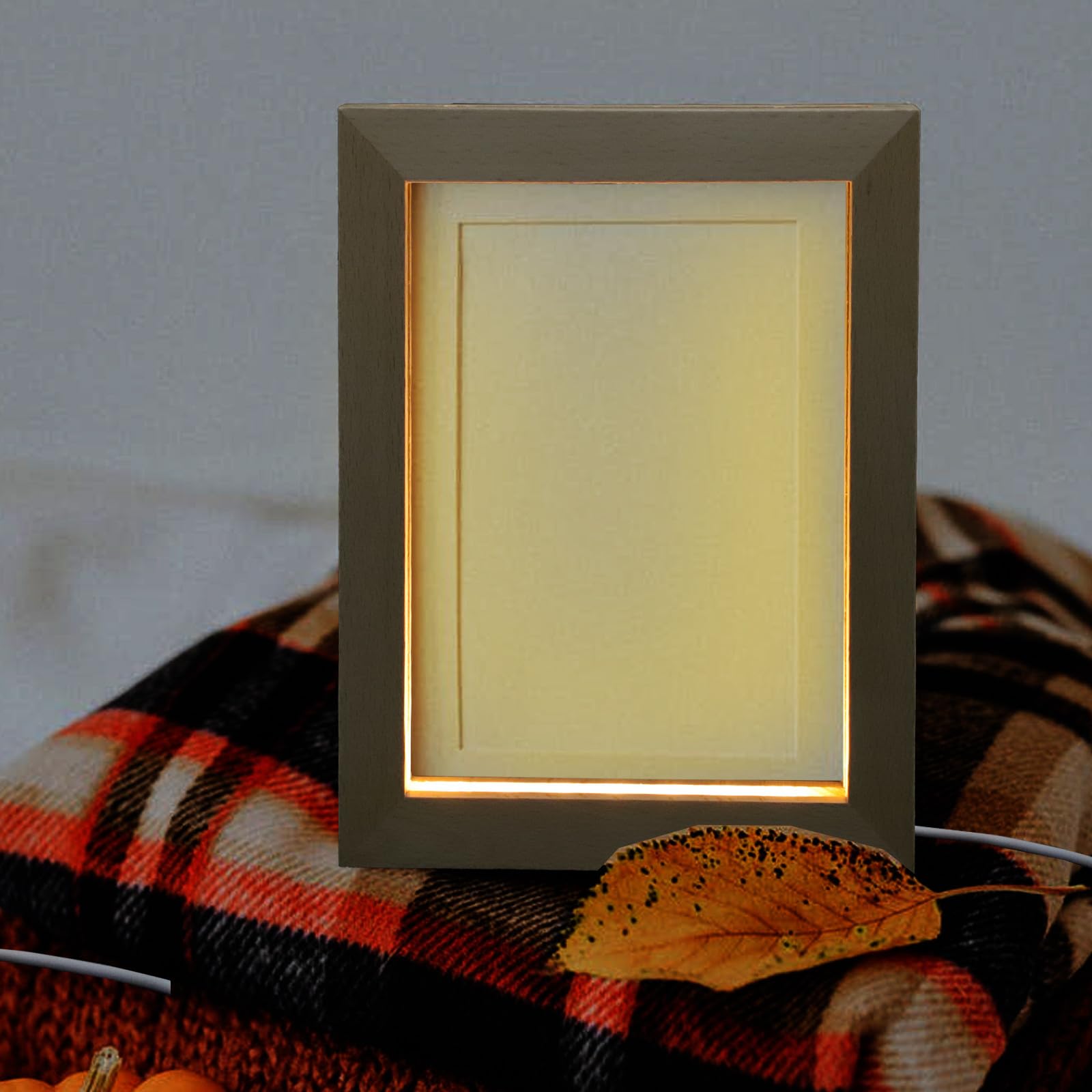 Abaodam Portafotos Elegante Marco de Fotos Luminoso LED 23X17 CM para Uso en Oficina y Hogar Soporte de Madera y Luz Cálida USB
