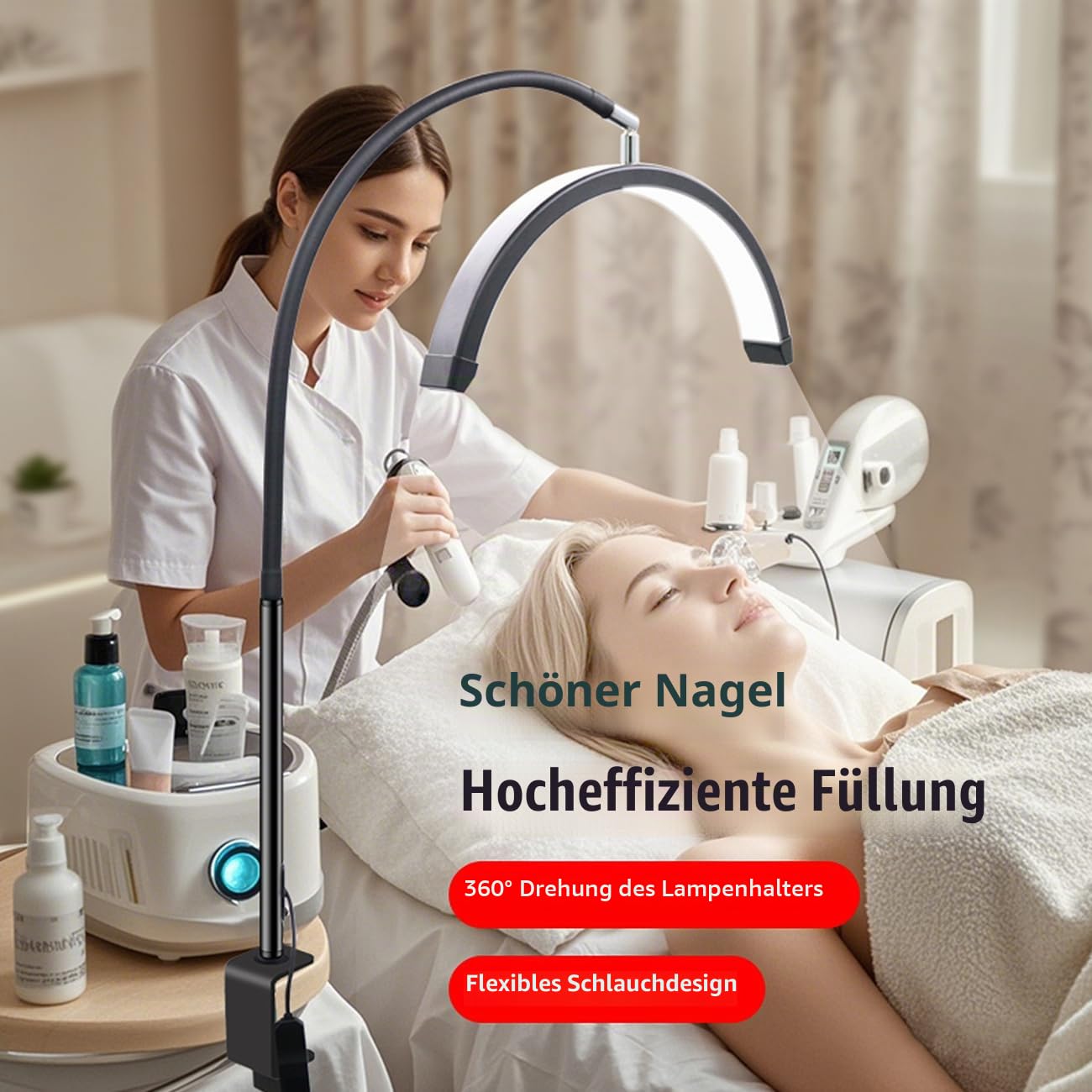 ayex LED Bogenleuchte Tischlampe mit Klemme dimmbar 3200K–5600K 1400 Lumen flexibel drehbar augenschonend für Kosmetik Nageldesign Tattoo Studio HD-P3