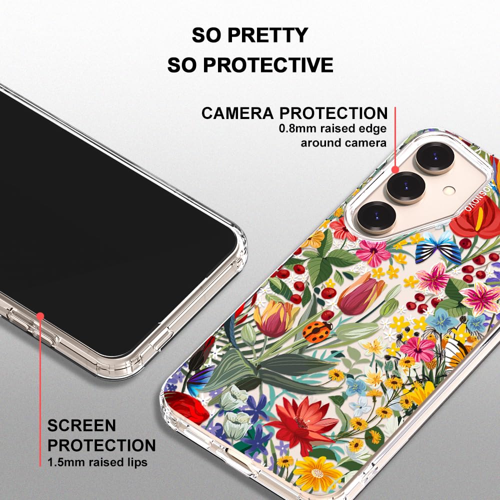 MOSNOVO Case for Samsung Galaxy S25 / Galaxy S24, [Buffertech 6.6ft Military-Grade Drop Protection] [Anti Peel Off Tech] Clear TPU Bumper Phone Case Cover Design - In The Garden - 5