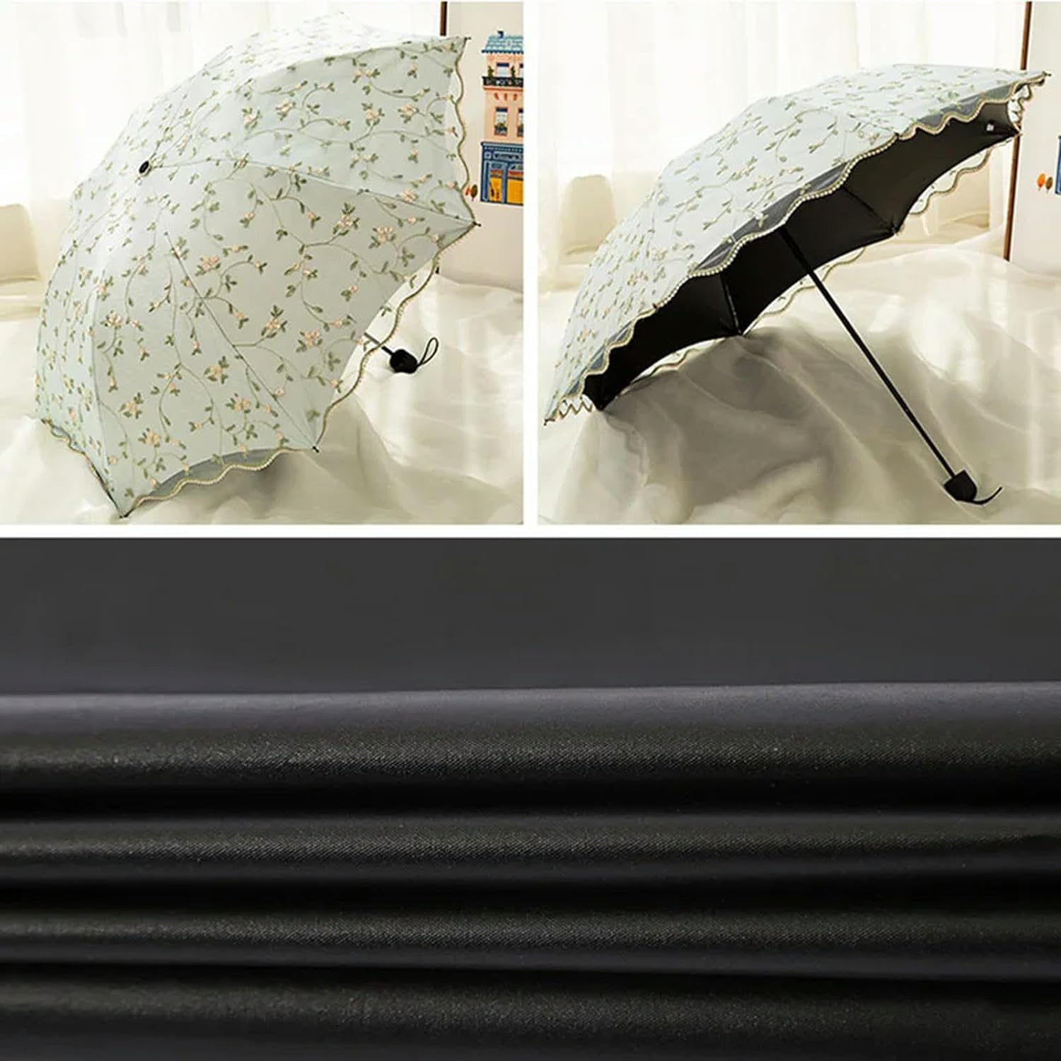 Paraguas plegable de tres pliegues para lluvia y sol, paraguas compacto pequeño con protección UV a prueba de viento, paraguas de viaje portátil de doble capa