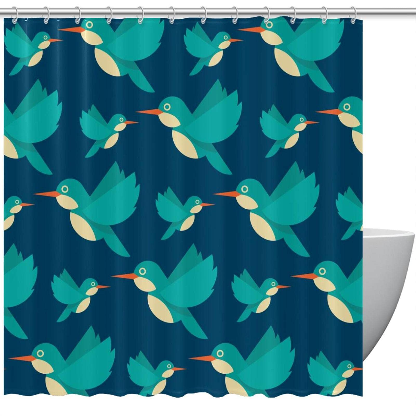 Rideau de douche sans odeur imperméable motif colibri bleu marine