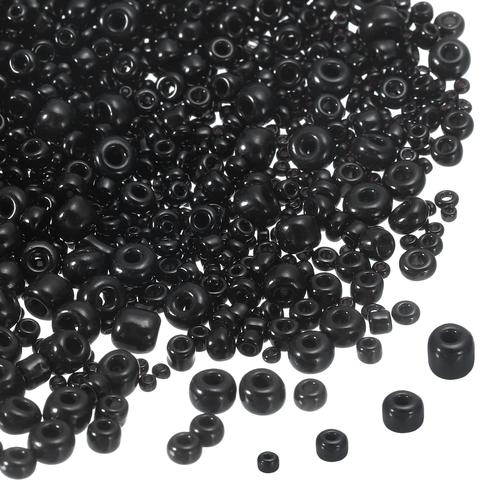 sourcing map 2848pcs Iridescent Glass Seed Beads 1.5/2/3/4mm Acrylic Round Bugle Beads for DIY Jewelry Craft Plants Making Fabric Felt Ornaments, Solid Black